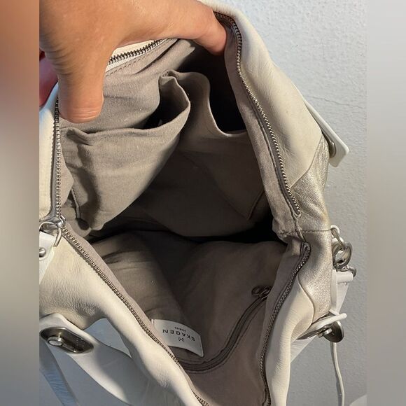 SKAGEN HANDBAG PURSE TAN WHITE SILVER SHOULDER LEATHER CAPSULE CASUAL EVERYDAY - Picture 9 of 12